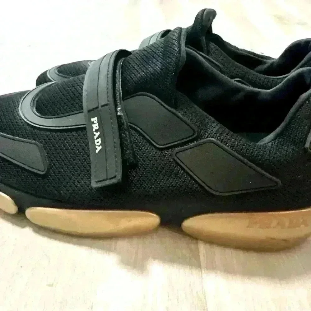 Prada Men Black Mesh Gold Sole Sneakers Shoes Size Authentic 7-37.5